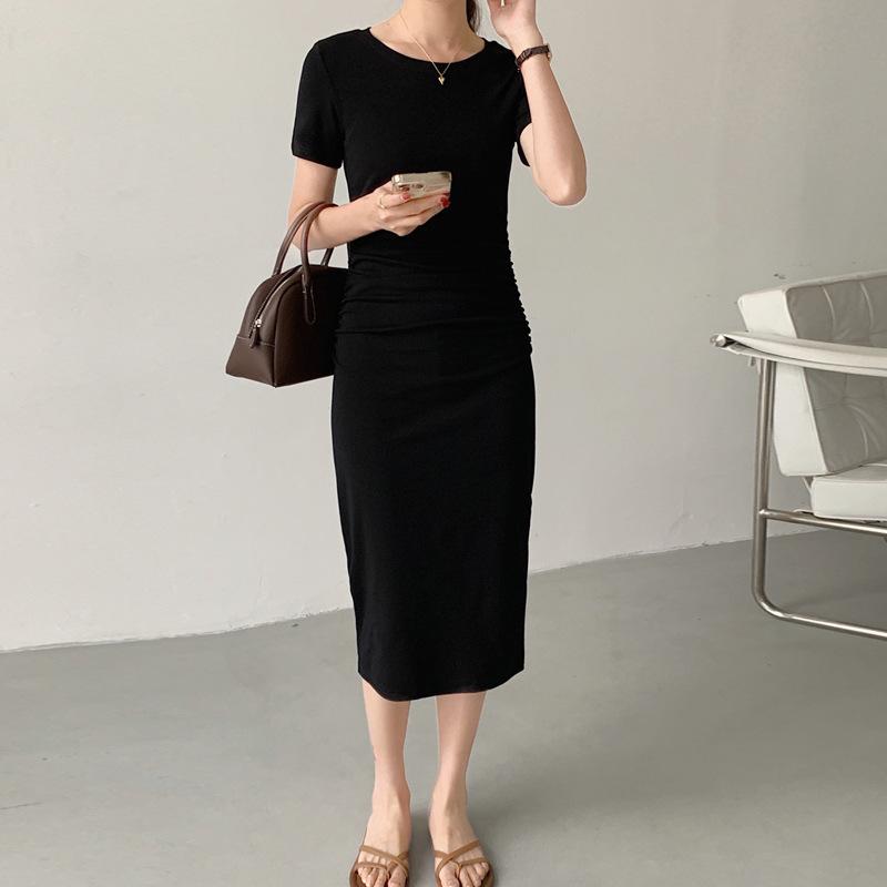 230 г Платье с коротким рукавом для женщин Тонкое платье-футболка средней длины Обновленное летнее Облегающая длинная юбка Женская одежда S