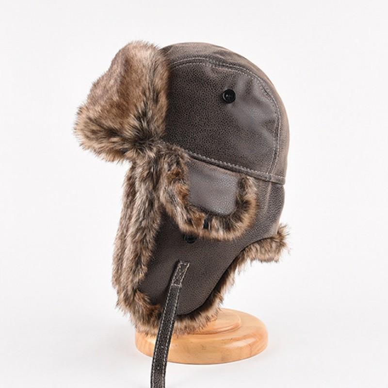 Winter Warm Faux LeatherHat With Long Fleece Lining Men Women Windproof Ear Protection Cap Cycling Snow Travel