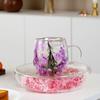 Double-Wall Glass Mug with Dried Flower Design 250ml Heat-Resistant Borosilicate Glass Cup for Milk Coffee Breakfast Insulated Glassware for Home
