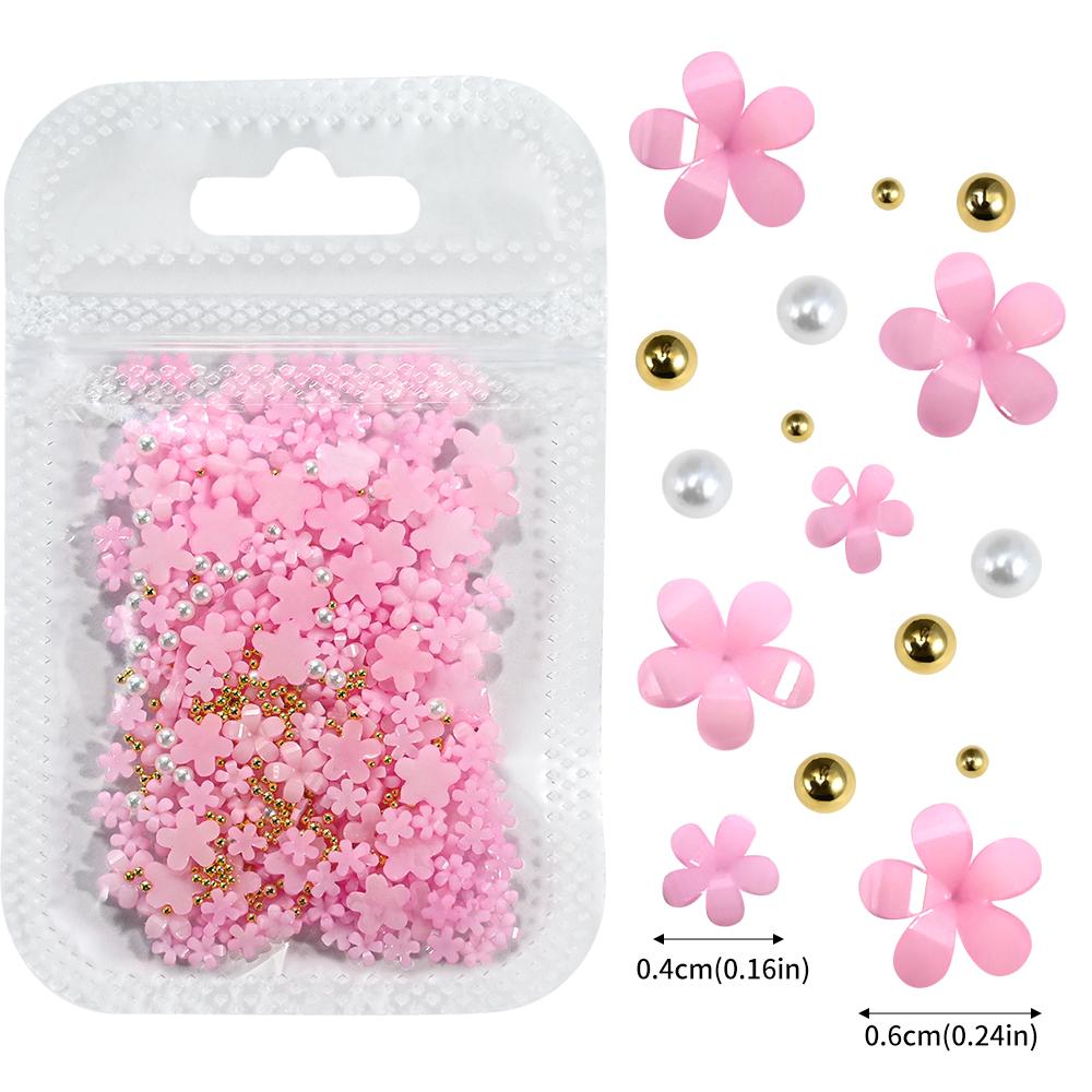 3D White Acrylic Flower Nail Art Decorations Mix Gold/Peal Beads 5G/Bag Resin Blossom Flower Nail Charms  4/6Mm Nail Accessories