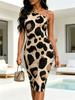 Abito Estivo da Donna Monospalla Midi Stampa Leopardo Beige Nero Bodycon Vestito Estivo