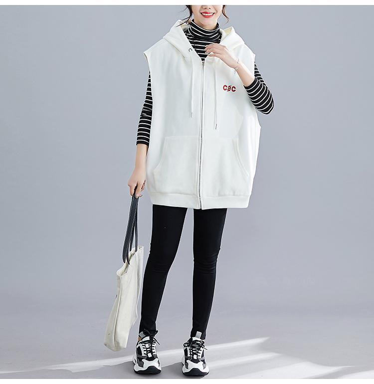 Spring and Autumn Women's Plus-Size Vest Casual Loose Hooded Vest Cardigan Sweatshirt Vest Outerwear