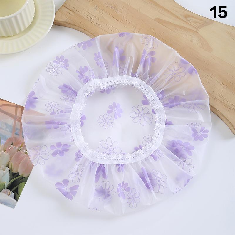 Hair Bonnet For Women Ladies Spa Salon Home Travel Use Flower Pattern Double Layer Shower Cap Waterproof Reusable Printed Bath