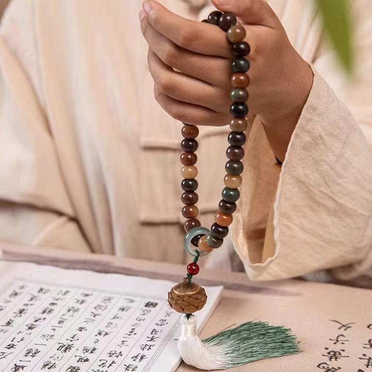 Dunhuang Rainbow-Style Bodhi Root Prayer Beads Bracelet