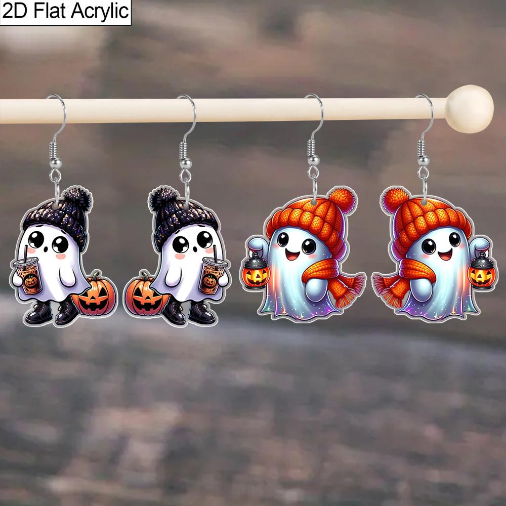 Halloween Geschenk Acryl Damenmode Hängeohrringe, Ohrringe im Geister-Kürbis-Design, Schmuck für Damen für den täglichen Gebrauch und die Feiertagsparty