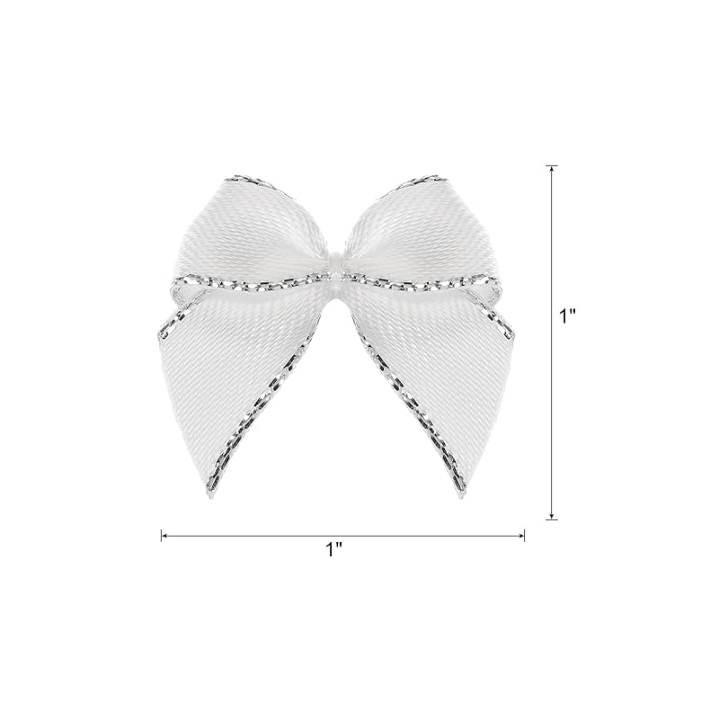 Uxcell 80 Pieces Mini Silver Edge Ribbon Bow 2.5 Cm Fabric Satin Ribbon Bow Craft Diy Hair Bow Sewing Machine Wedding for Birthday Party Silver Color