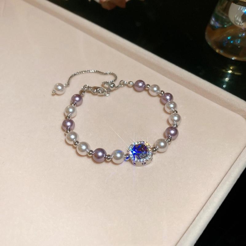 Rose Diamond Inlaid Pearl Bracelet Design Sense Niche High Value Temperament Personalized Fashion Shiny Bracelet