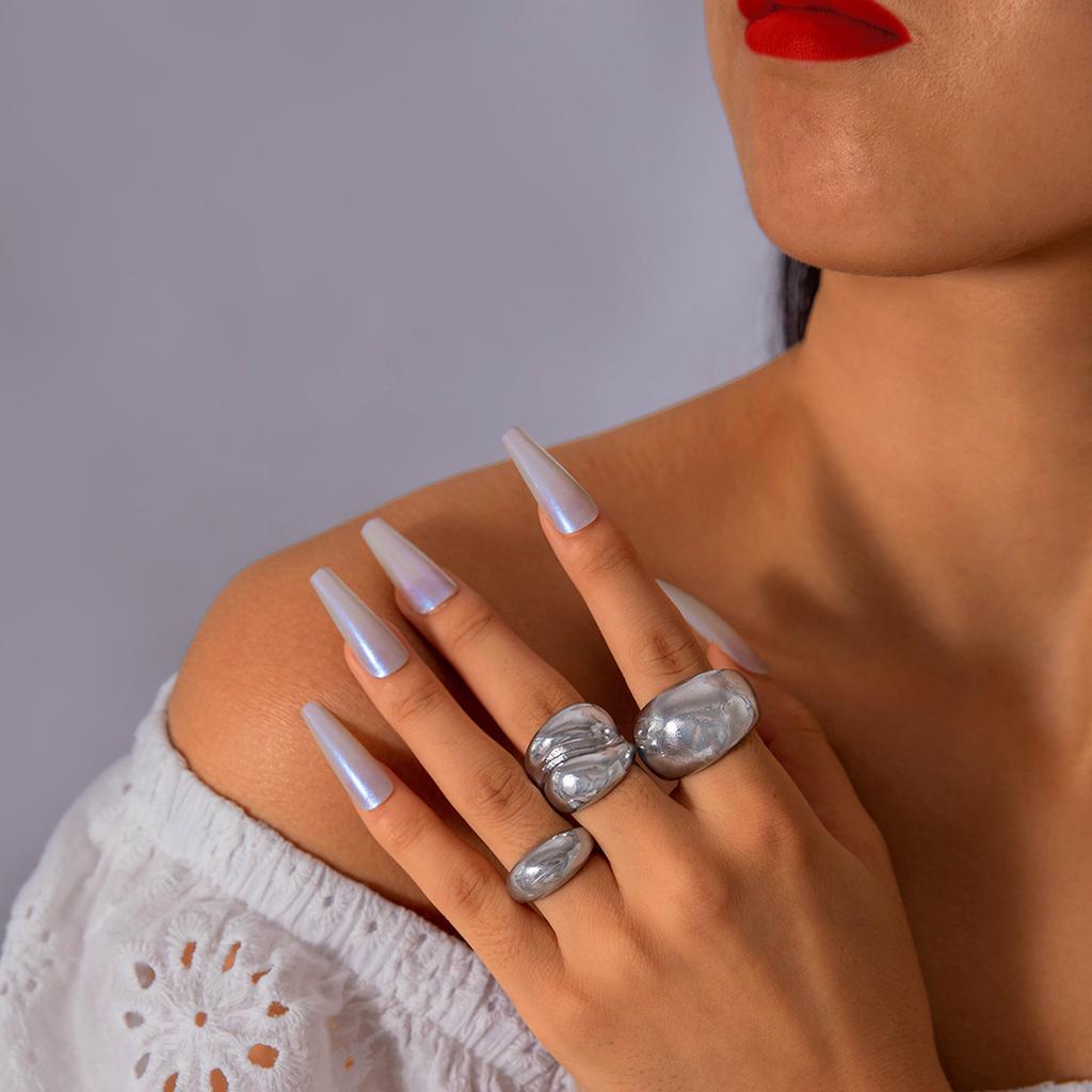 Punk Geometric Metal Irregular Rings for Women Men Vintage Gold Color Curved Open Ring Set Fashion Unisex Jewelry Gift