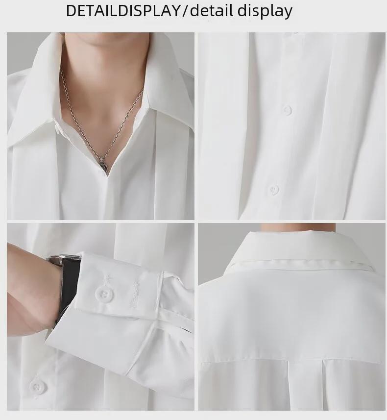 Pánská trendy bílá košile s dlouhým rukávem v korejském stylu s vycpávkami na ramena na jaro a podzim