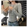 European Grey Slim Fit Round Neck Long Sleeve Women's T-shirt for Autumn/Winter 2025