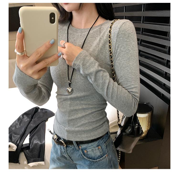 European Grey Slim Fit Round Neck Long Sleeve Women's T-shirt for Autumn/Winter 2025