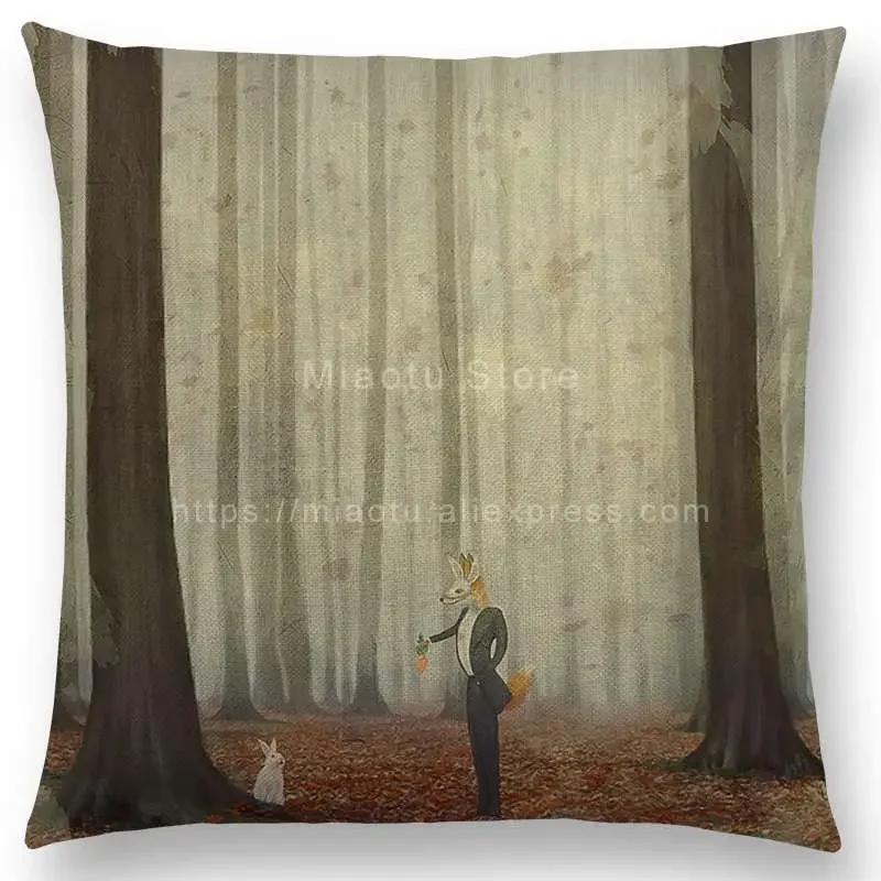 Latest Mysterious Imagine Animals Cushion Cover Forest Raven Fantasy Clouds Sky Moon Stars Earth Dream Girl Prints  Pillow Case
