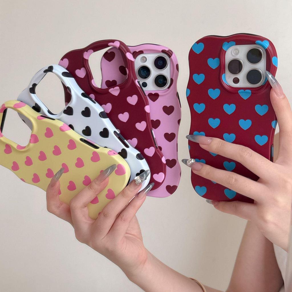 Korean Style Small Heart Frosted Wavy Phone Case for iPhone 16 Pro Max/17/15/14