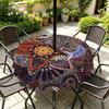 Outdoor Round Tablecloth With Umbrella Hole Patio Garden Deck Waterproof Oil Resistant Drop Cloth