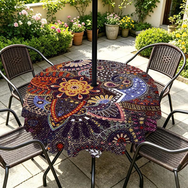 Outdoor Round Tablecloth With Umbrella Hole Patio Garden Deck Waterproof Oil Resistant Drop Cloth
