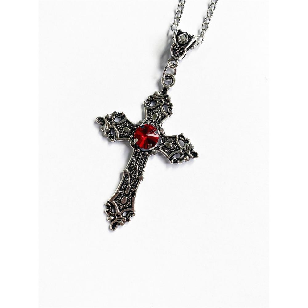 Creative Flower Pattern Cross Diamond Necklace Goth