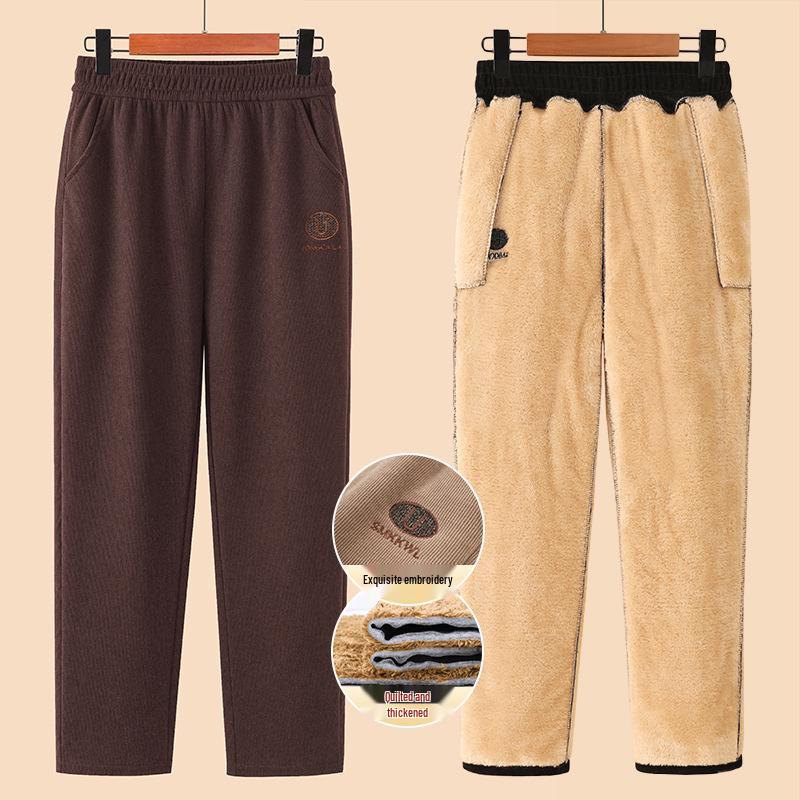 Thick Fleece-Lined Lambswool Pants for Seniors – Warm Cotton, Plus Size, Ideal for Moms and Grandmothers.
