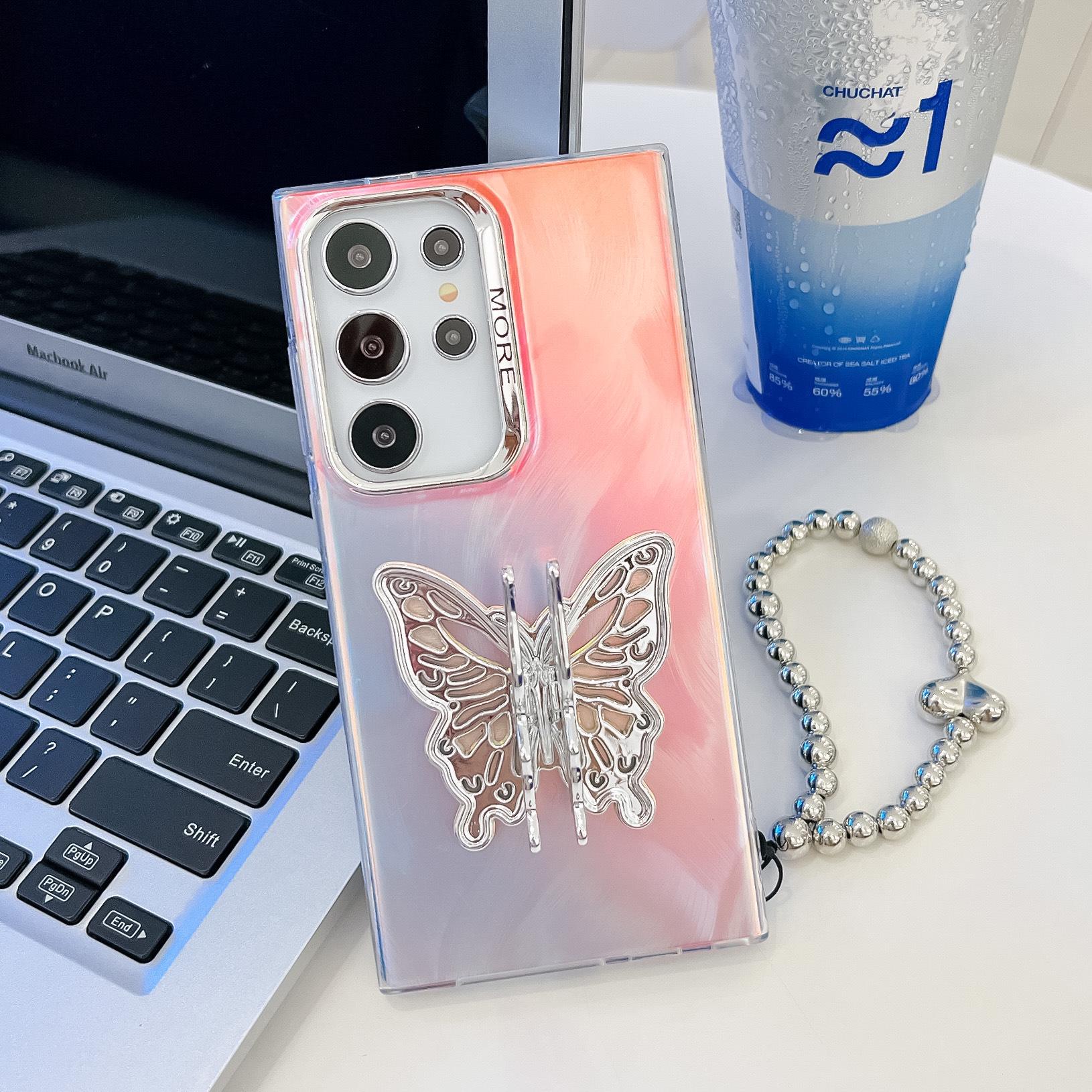 

Samsung S25 Ultra/S24 Phone Case with Butterfly Bracket & Full Coverage Electroplating Design S23 Ultra