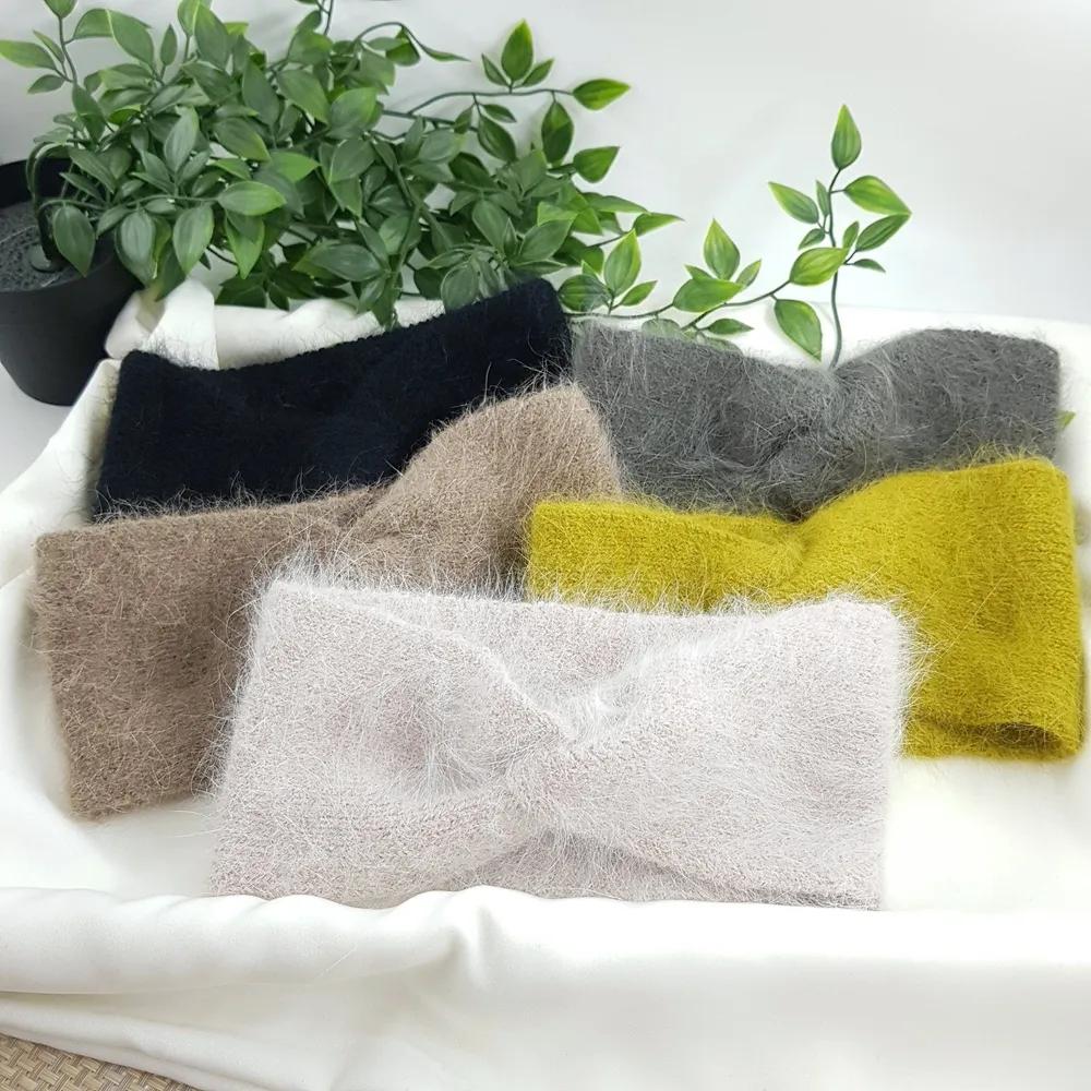 Twisted Angora Wide Bandana Wide Hair Turban Face Wash Headband Headband Hairband black
