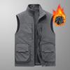 Middle-aged Velvet Thickened Vest with A Base To Keep Warm and Casual Vest, Wearing A Multi-pocket Vest on Both Sides