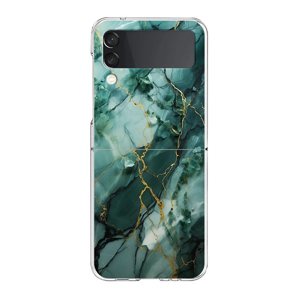 Transparent Phone Case For Samsung Galaxy Z Flip 3 4 5 6 7 Hard Folding PC Z Flip3 Flip4 Cover Marble Stone