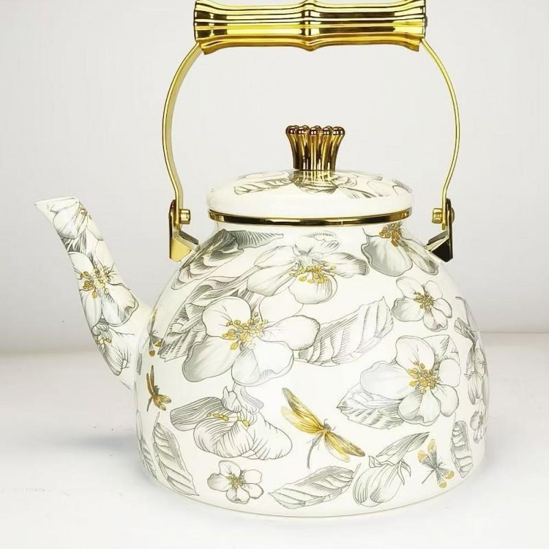 Vintage Emaille-Kessel Blumendekor 1,5L 2,5L 4,5L Eisenwasserkocher für Zuhause Küche Camping