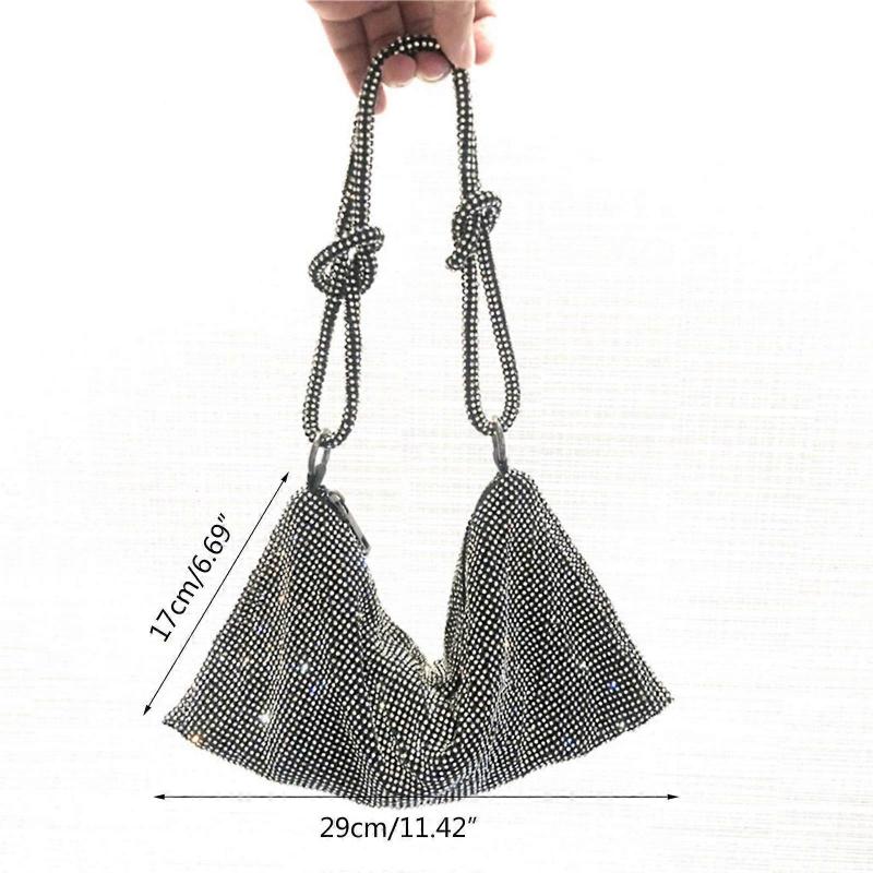 Hobo Bags Underarm Bag Chic Clutch Bags Modern Chain Tote Zipper Handbag Alexander Sparkling Hobo Bags  Silver