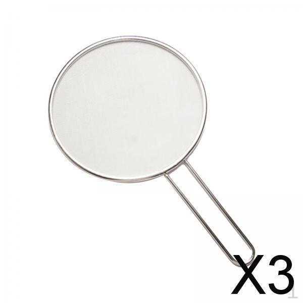 

3x Stainless Steel Fine Mesh Splatter Screen, Comfort Grip Handle, Frying Pans Cover for