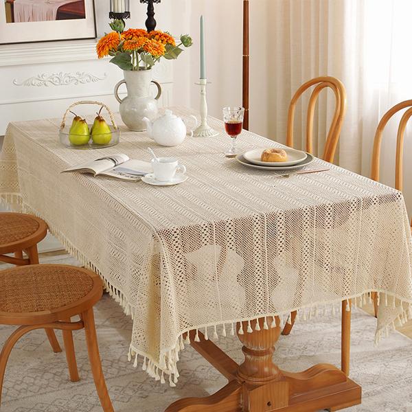 Tovaglia Rettangolare Motivo Strisce Uncinetto - Poliestere 140x180 Cm, Grigio-blu, Per Tavolo Da Pranzo E Cucina
