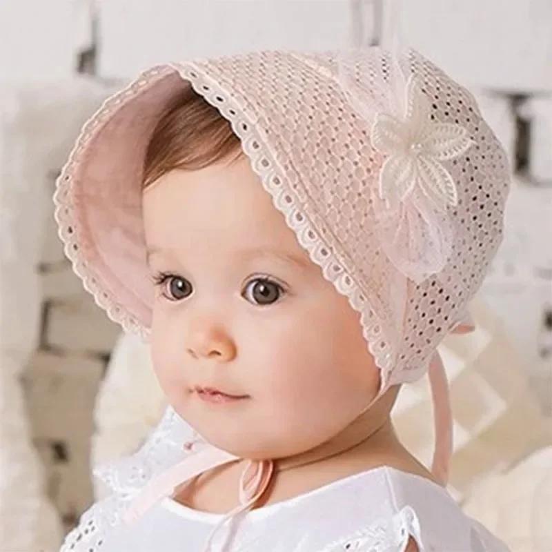 

Princess Baby Lace Court Hat Summer Hollow Infant Sunscreen Cap Flower Newborn Fisherman Caps 0-1year Children Girls Photo Props 36-46cm fit 0-1Y розовый