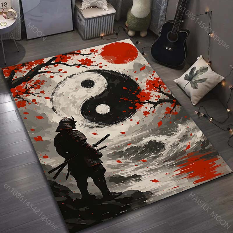 

1PC Samurai and Yin-Yang symbol Carpet for Living Room Bedroom Sofa Home Decor Rus Non-slip Floor Mat Luxury Gift 40cm x 60cm