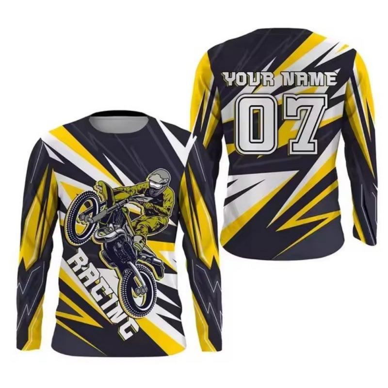 T-shirts décontractés à manches longues pour hommes imprimés en 3D Combinaison de moto tout-terrain - Tissu polyester doux à élasticité moyenne Vêtements de printemps et d'automne