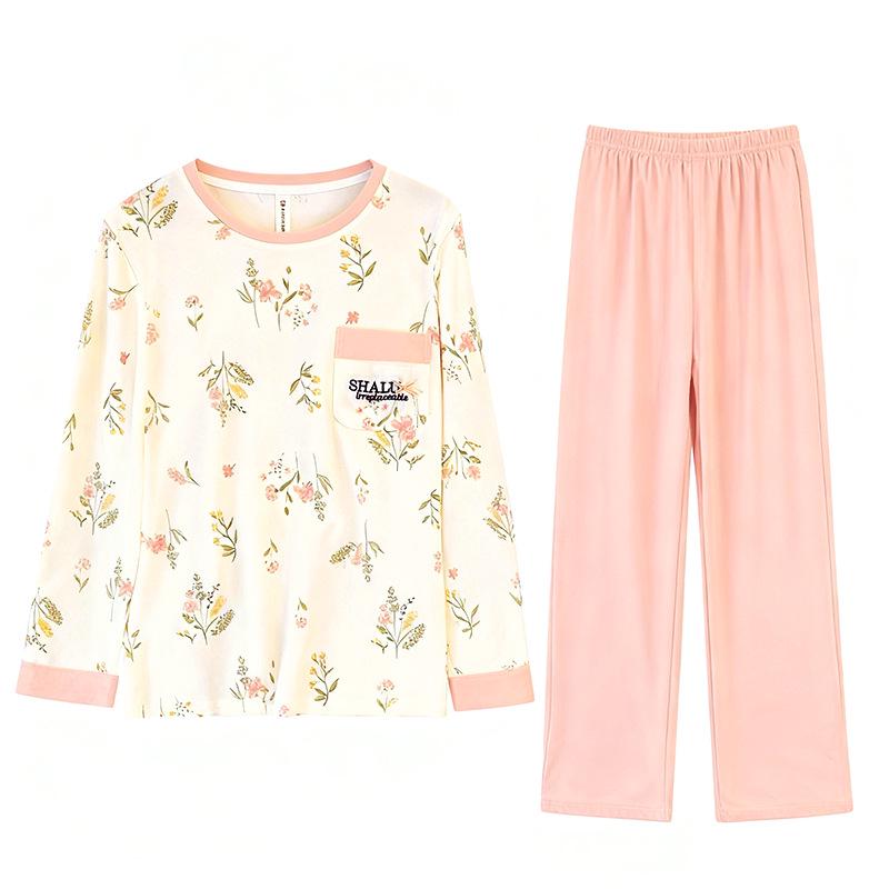 2025 Women's Cotton Pajamas Set - Autumn/Winter Long Sleeve Korean Style Loose Pullover for Indoor/Outdoor Wear