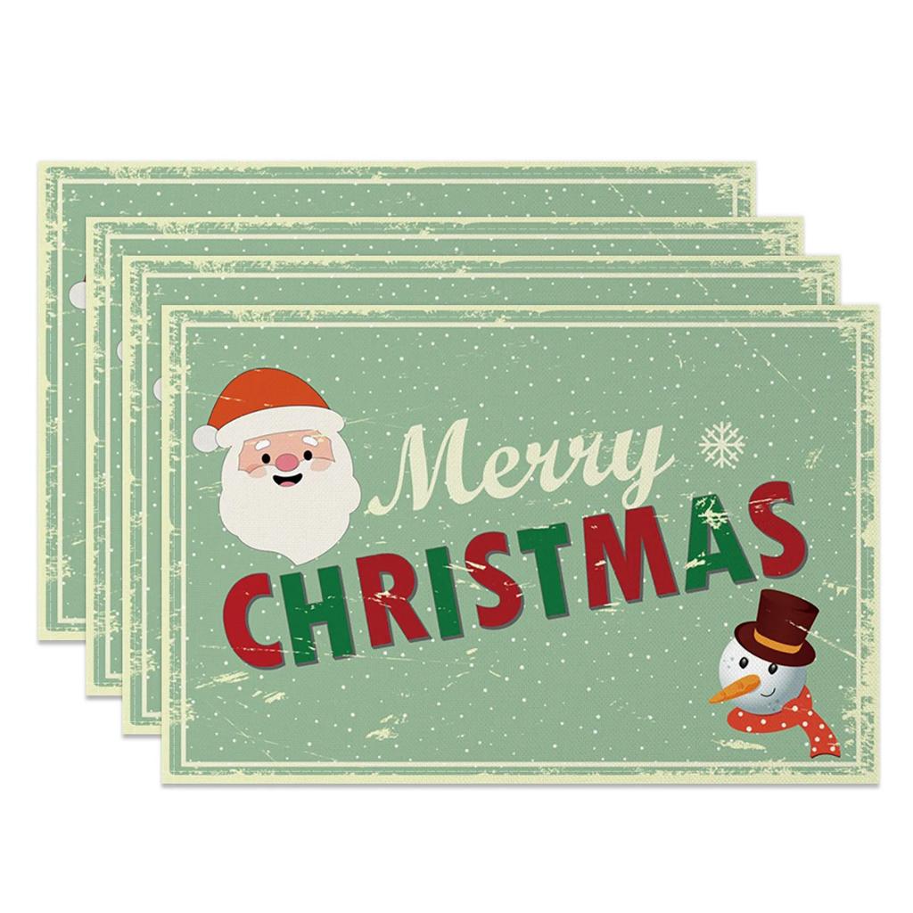 4pc/set 2025 Christmas Placemats Snowman Santa Pinecone Green Theme Holiday for Xmas Decor Linen Washable Christmas Tableware