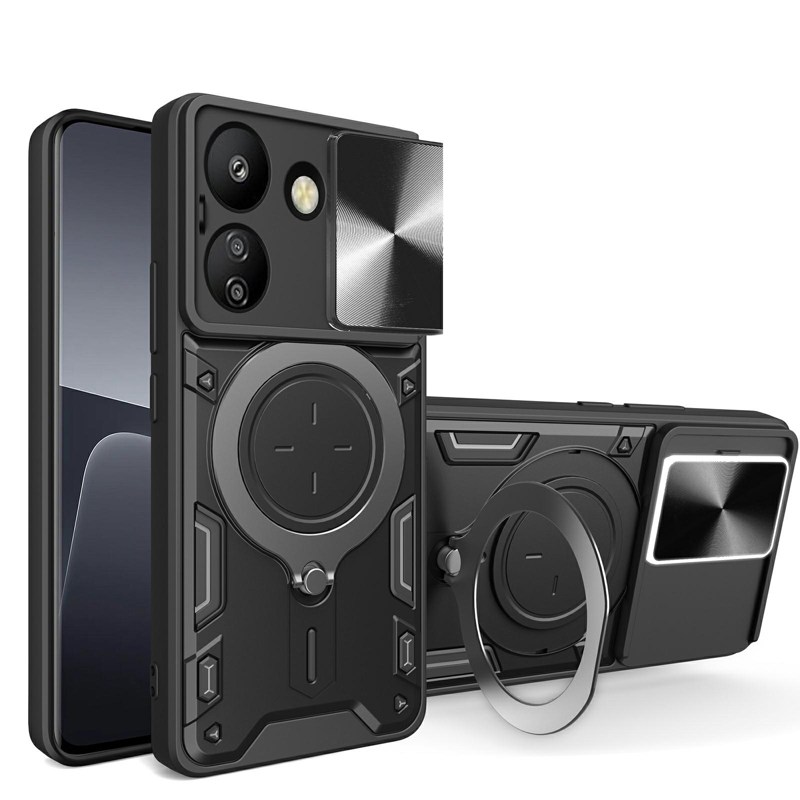 

For Xiaomi Redmi 13C 4G/Poco C65 4G Case Slide Camera Lid TPU+PC Hybrid Phone Cover with Kickstand Black