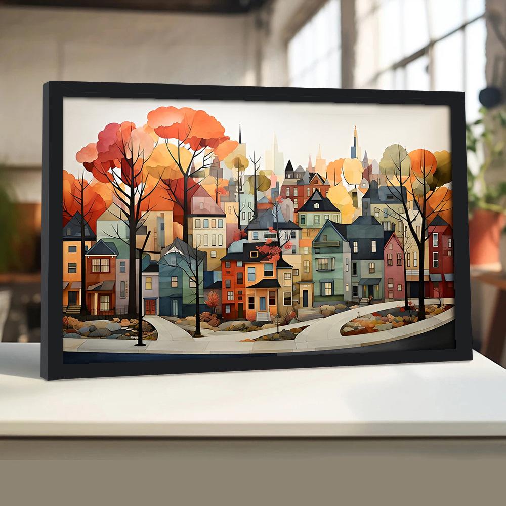 Dipinto su tela con paesaggio di villaggio con cornici Arte da parete Quadro da appendere Disegna Soggiorno Decorazione per la casa Regalo di compleanno