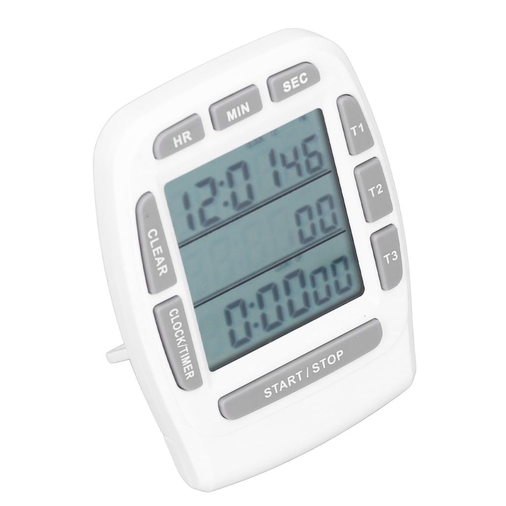 Triple Timer Clock Count Down Up 4.0x4.4cm LCD Display Multifunction White Builtin Battery