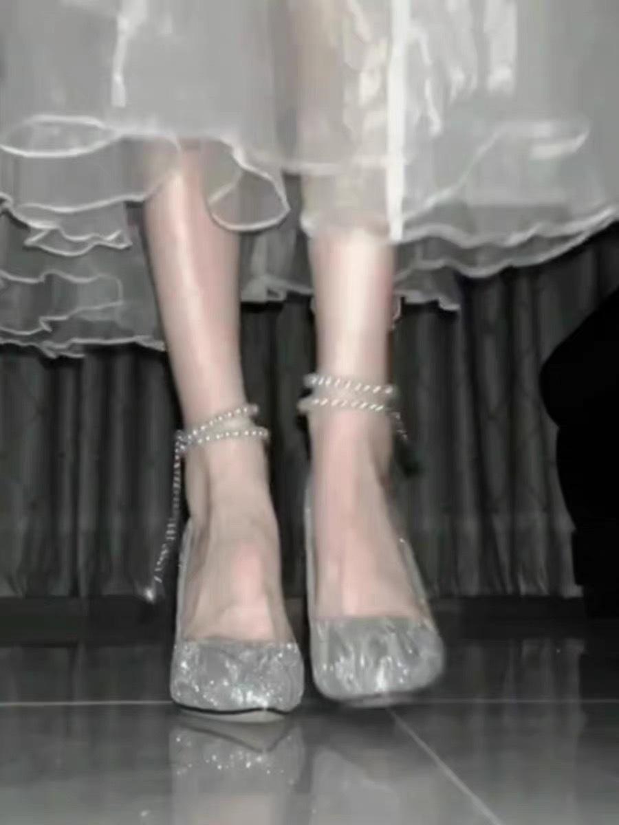 

stiletto high heels women s silver wedding shoes 2025 new dress bridesmaids single shoes summer toast clothes 34