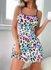 Summer new European and American cartoon cat print camisole nightdress for women, short loungewear, pure and alluring style dress
