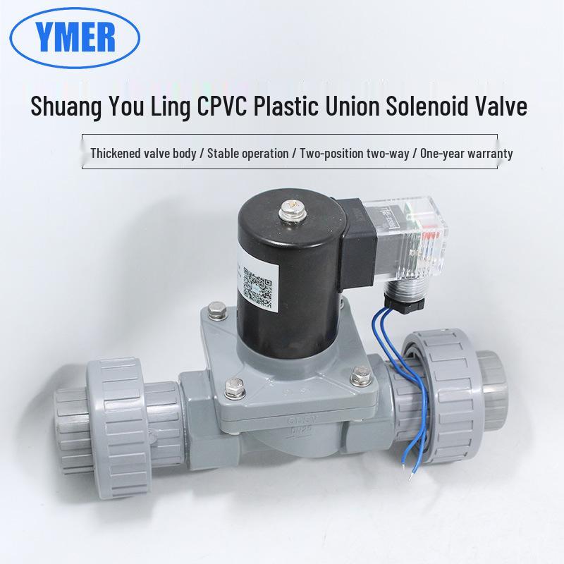 4/6/1-Inch Normally Closed Strong Acid/Alkali Solenoid Valve, Double Union CPVC Plastic Quick Connect