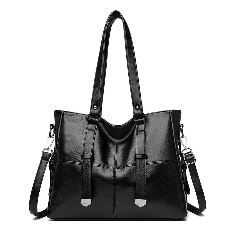 Women's Soft Leather Shoulder Bag Luxury Designer Handbag Ladies Solid Color Casual Large Tote Bag Messenger Commuter Sac A Main