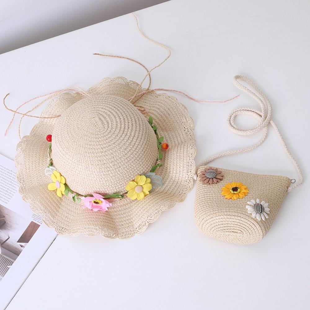 

2-8 Years Kids Sun Hat Multiple Colors Straw Hat Fashion Fisherman Hat Summer Beige Bag