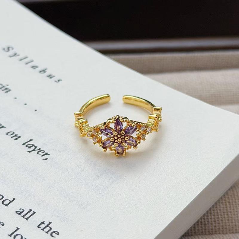 Medieval French Retro Full Diamond Open Ring Fashion High Sense Temperament Niche Design Exquisite Diamond Accessories Women