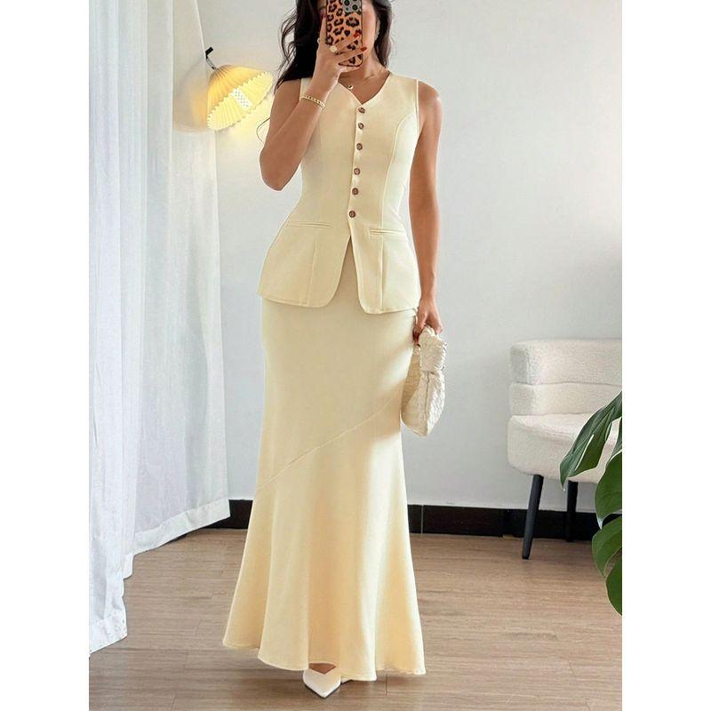 Tank Top and Skirt Set Western Style Fashion Temperament Sleeveless Vest Top Skirt Two-piece Set