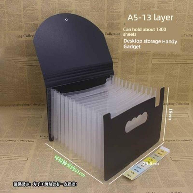 

A5 Folder Document Invoice Storage Box Receipt Bill Cheque Consumption Note Delivery Note Voucher List Classification Storage Black + White 13 Layers-With Cover A5