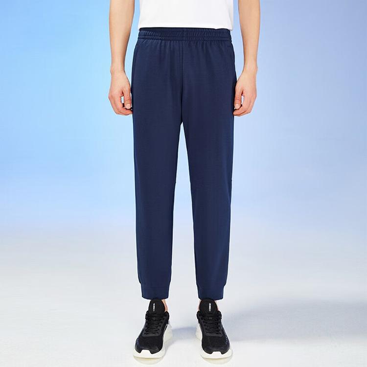 Anta Training Series Solid Color Logo Drawstring Straight Leg Cuffed Nine-Point Sports Pants Men Pants Midnight-Blue 152327306-2