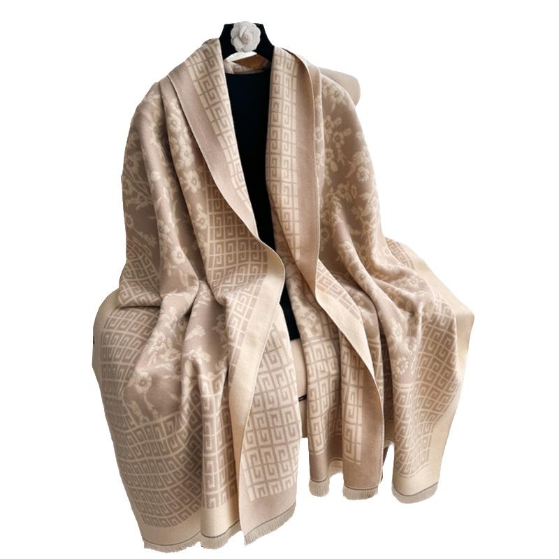Versatile Pattern Printing Double-Sided Imitation Cashmere Scarf Winter High-End Warm Shawl Women
