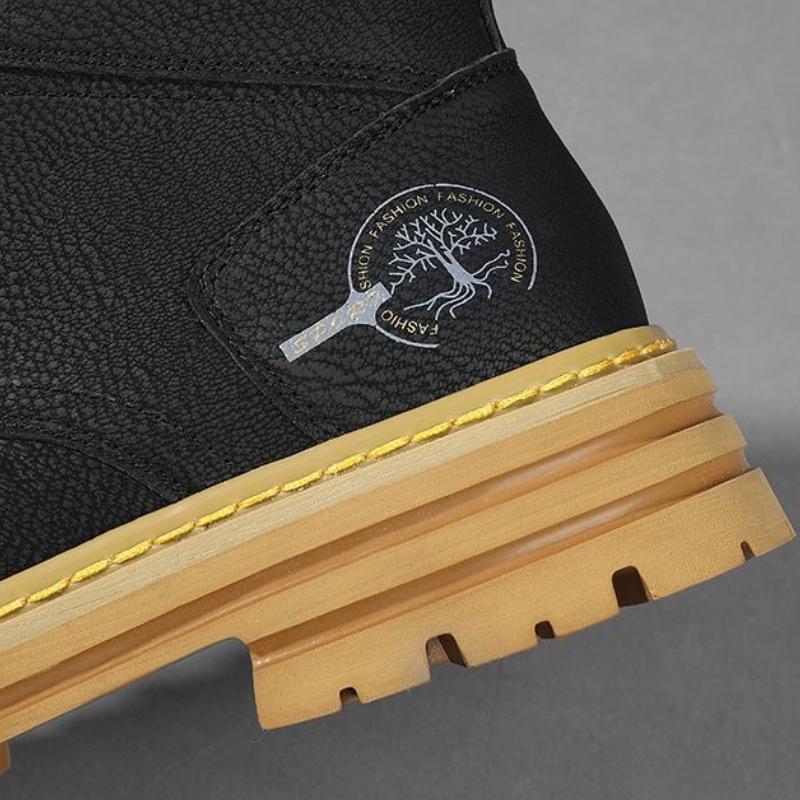 New High Quality Men's Leather Boots Trend Men's Motorcycle Boot Outdoor Non Slip Work Boots Comfortable Platform High-Top Boots