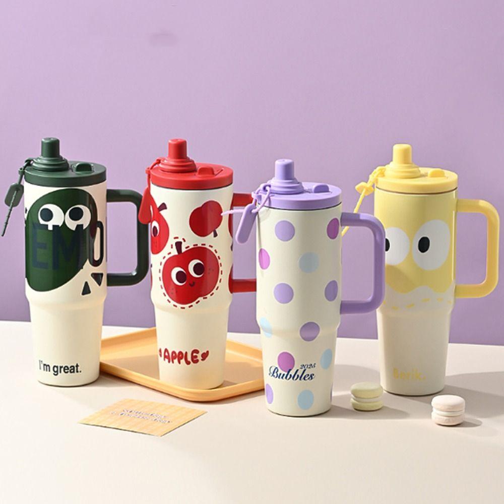 

900ml Portable Vacuum Cup Dopamine Dual Drinking Straw Cup Office Home Outdoor Gym Use фіолетовий