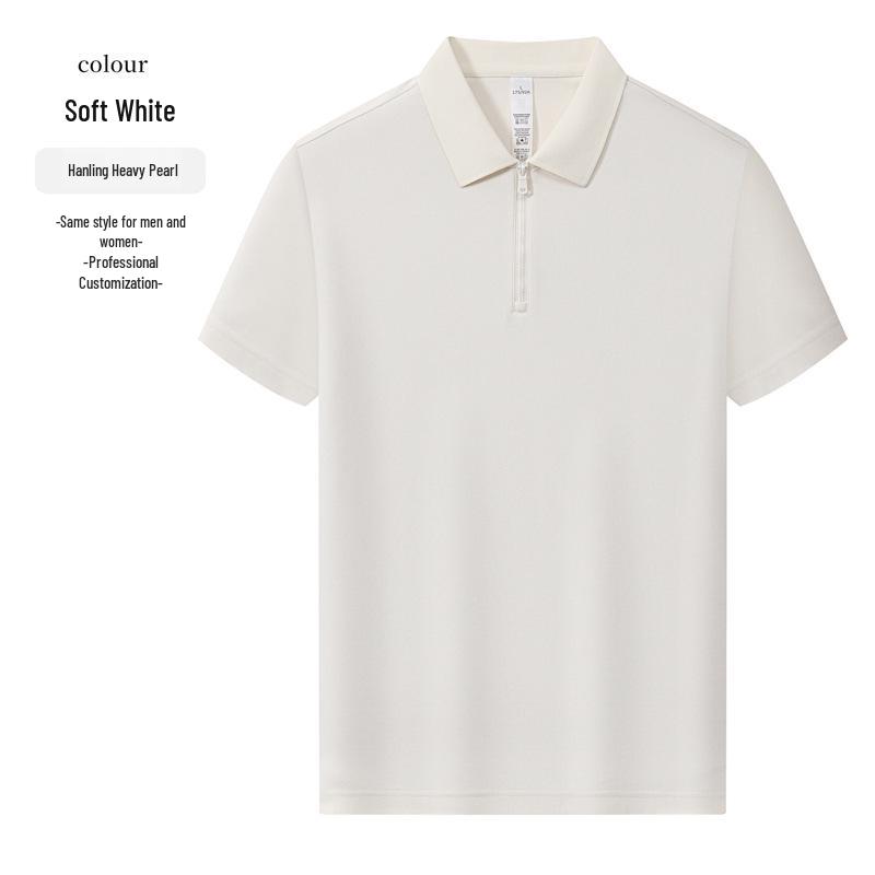 Custom Workwear Half-Zip Polo Shirt with Turn-Down Collar, Ice Silk Cotton, Short Sleeve, Logo Print.